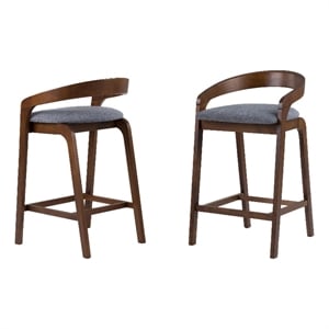 Vougler - Modern Gray Fabric & Walnut Counter Chair (Set of 2)