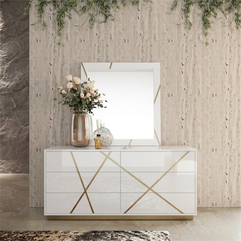 Nixa - Modern White & Gold Mirror