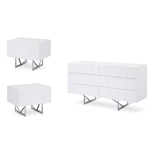 Chrysler White Dresser and Two Nightstands