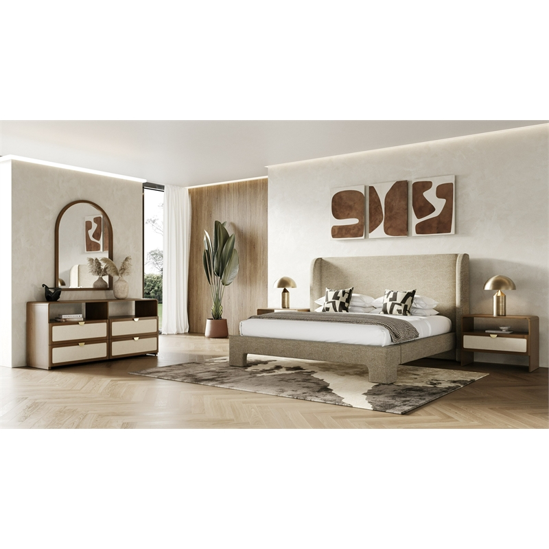 Emilio - Modern Natural Burlap & Walnut Dresser