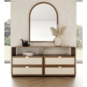 Emilio - Modern Natural Burlap & Walnut Dresser