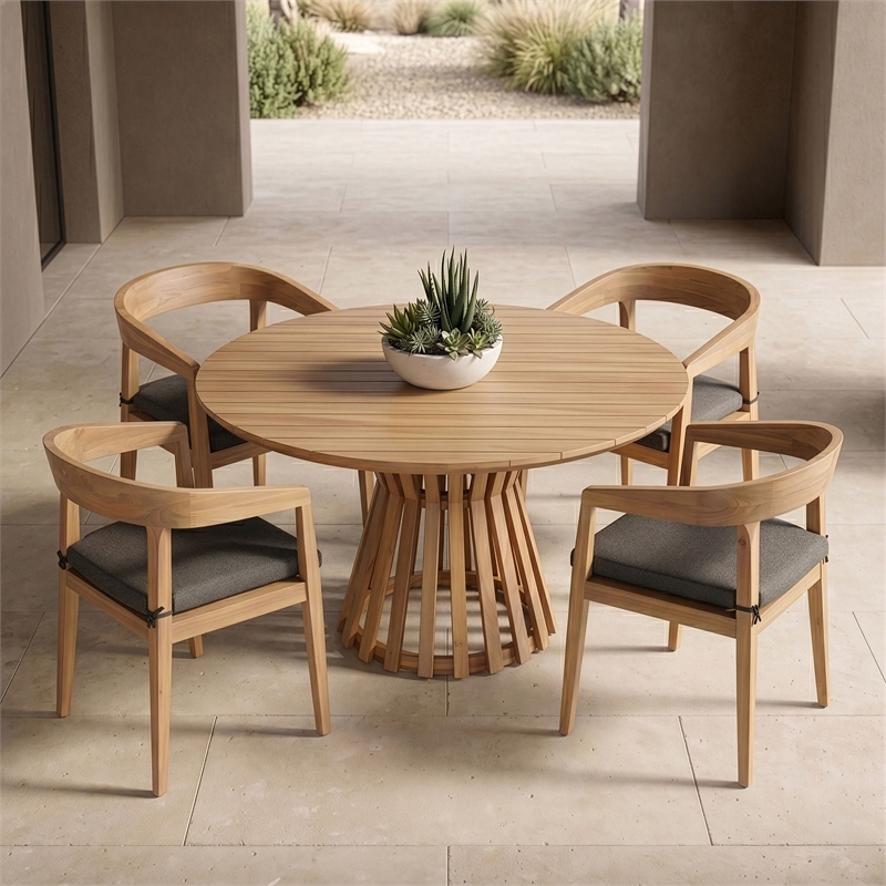 Sintra - Outdoor Grey + Eucalyptus Round Dining Table Set