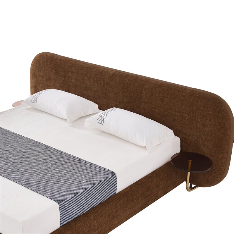 Braun - Modern Brown Fabric Bed w/ Glass Tables