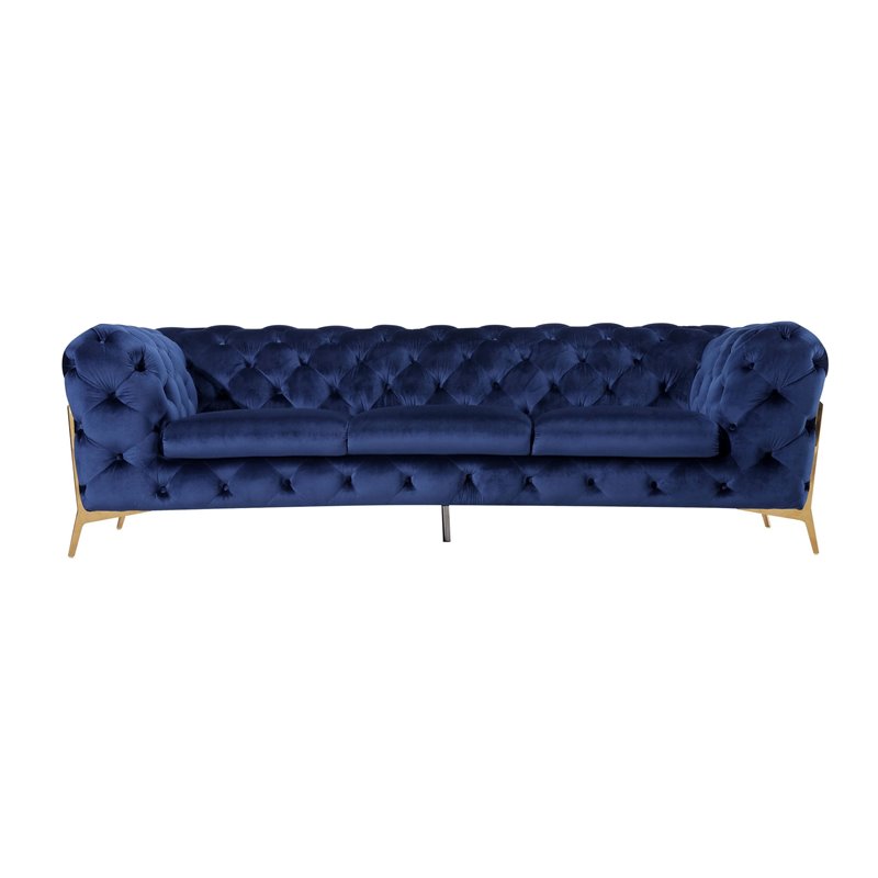 Divani Casa Sheila Transitional Fabric & Metal Upholstered Sofa in Blue/Gold