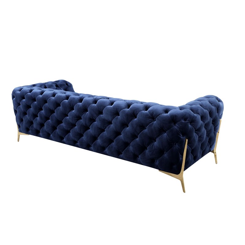 Divani Casa Sheila Transitional Fabric & Metal Upholstered Sofa in Blue/Gold