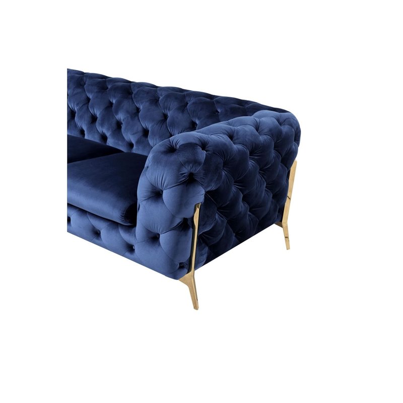 Divani Casa Sheila Transitional Fabric & Metal Upholstered Sofa in Blue/Gold