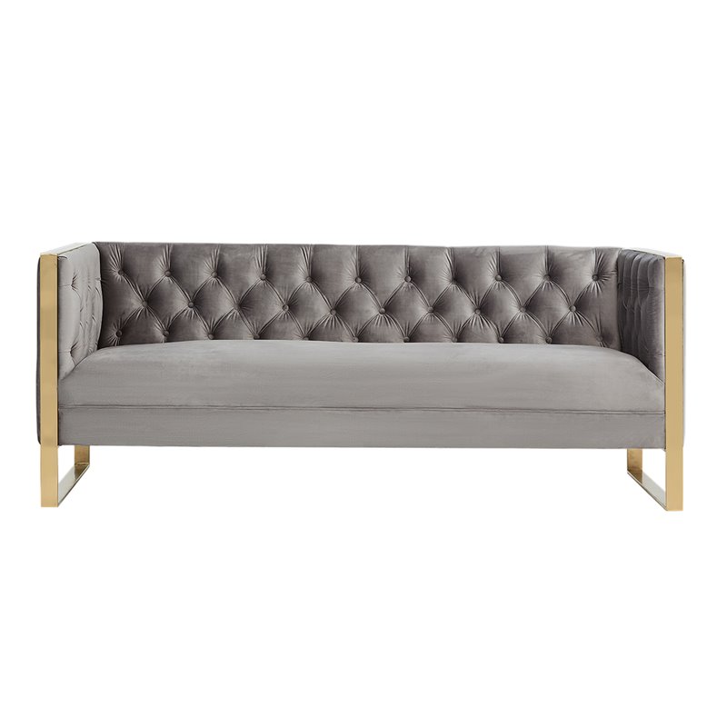 Divani Casa Carlos Modern Stainless Steel & Velvet Upholstered Sofa in Gray/Gold