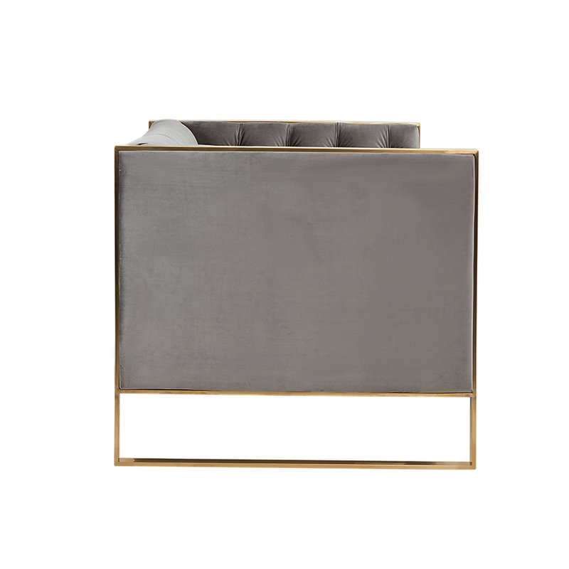 Divani Casa Carlos Modern Stainless Steel & Velvet Upholstered Sofa in Gray/Gold