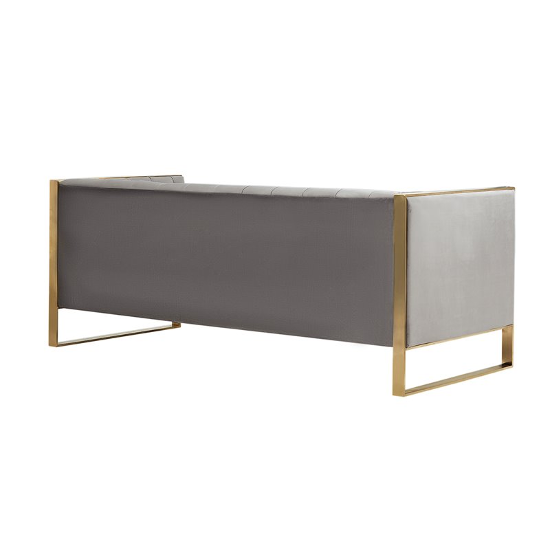 Divani Casa Carlos Modern Stainless Steel & Velvet Upholstered Sofa in Gray/Gold
