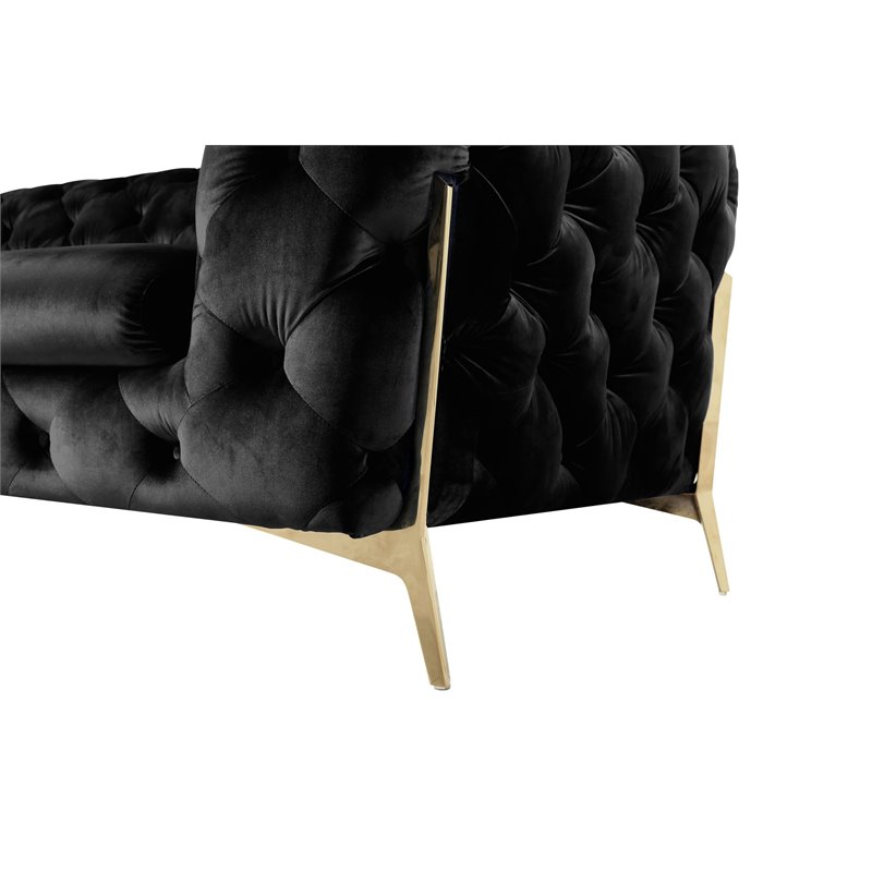 Divani Casa Sheila Transitional Velvet & Metal Upholstered Sofa in Black/Gold