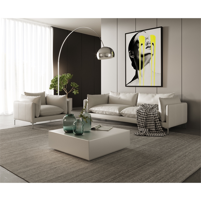 Divani Casa Harvest Modern L-Grade Leather Upholstered Accent Chair in White