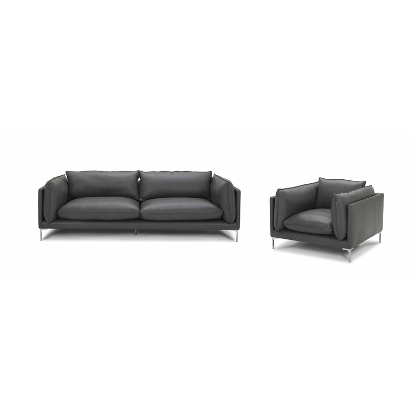 Divani Casa Harvest Modern L-Grade Leather Upholstered Accent Chair in Gray