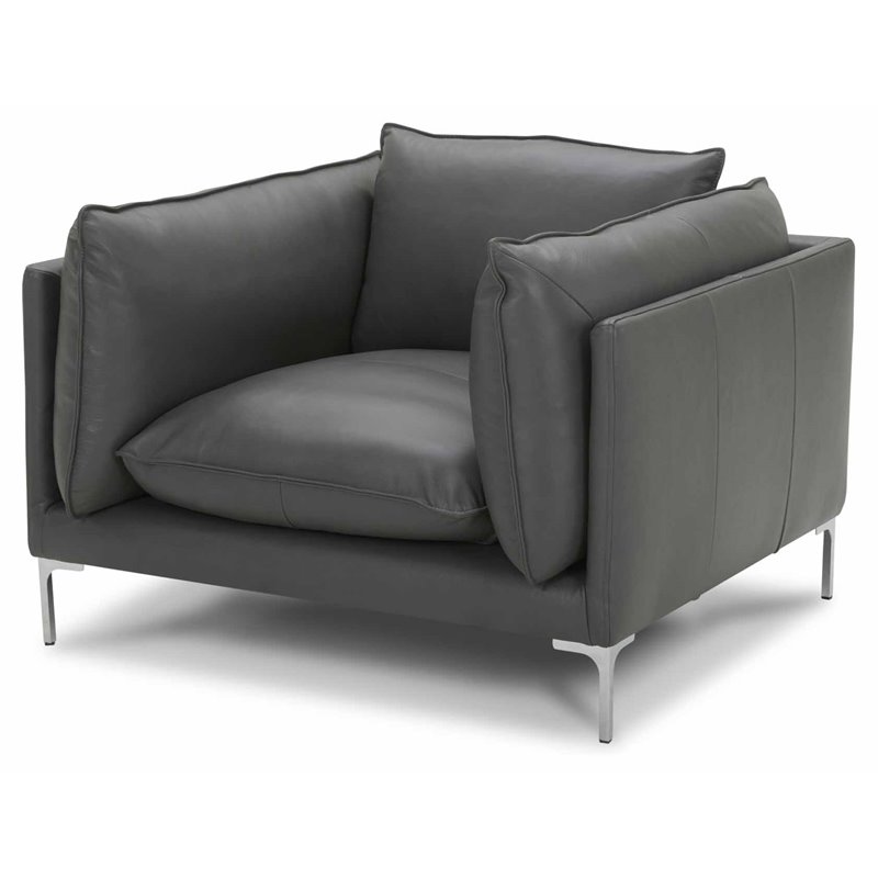 Divani Casa Harvest Modern L-Grade Leather Upholstered Accent Chair in Gray