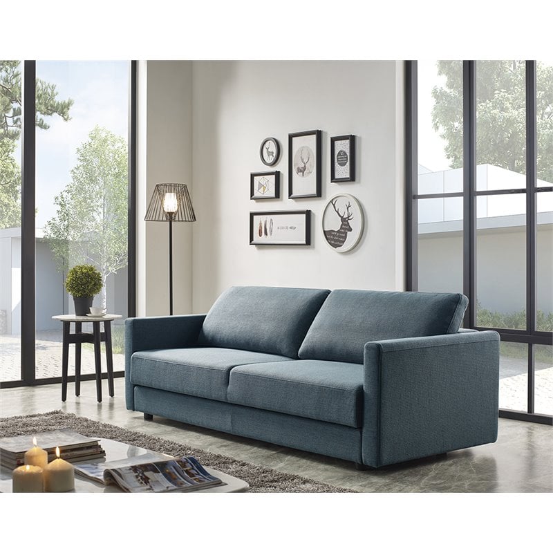 Divani Casa Fredonia Modern Polyester Fabric Sofa Bed w/ Storage in Blue
