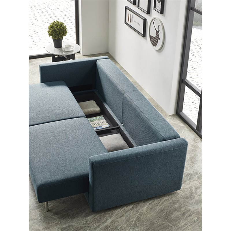 Divani Casa Fredonia Modern Polyester Fabric Sofa Bed w/ Storage in Blue