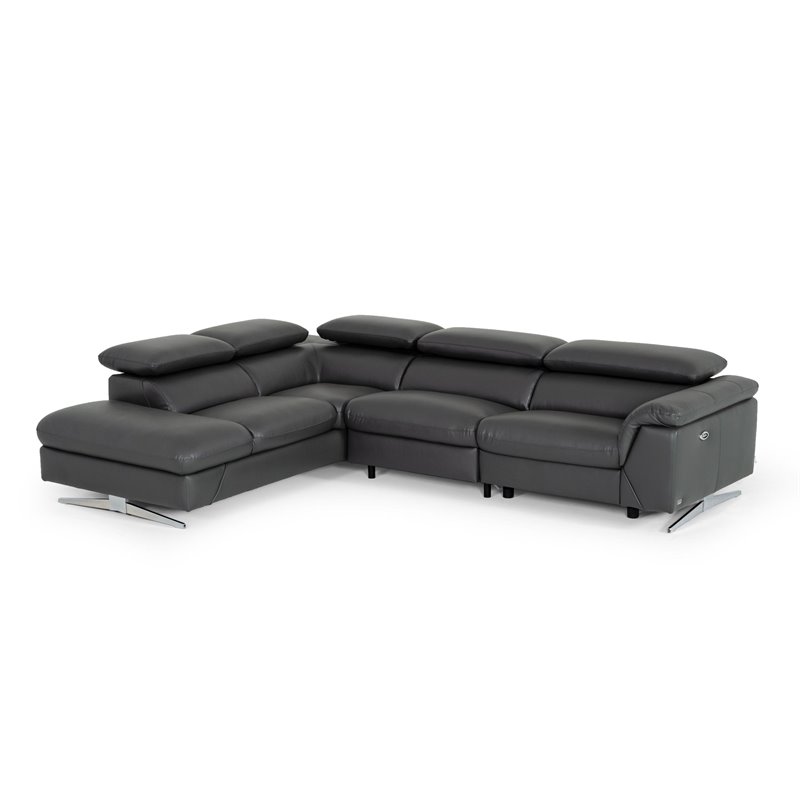 Divani Casa Maine Eco Leather Left Facing Sectional Sofa w/ Recliner in Gray