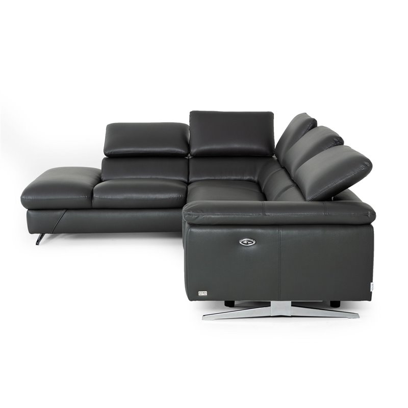Divani Casa Maine Eco Leather Left Facing Sectional Sofa w/ Recliner in Gray