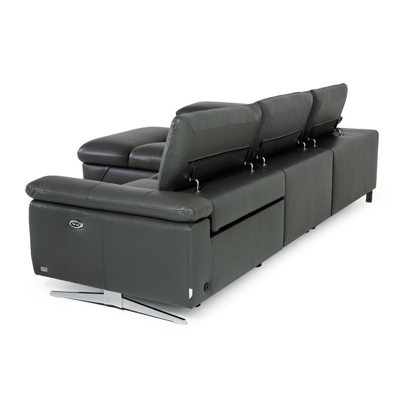 Divani Casa Maine Eco Leather Left Facing Sectional Sofa w/ Recliner in Gray