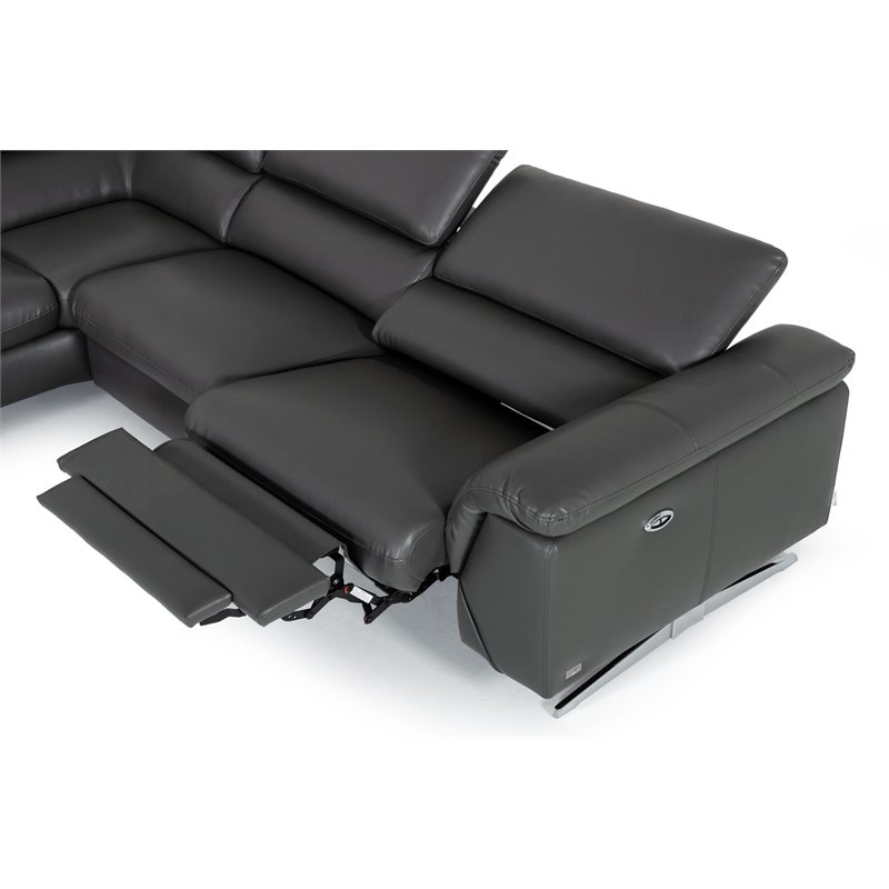 Divani Casa Maine Eco Leather Left Facing Sectional Sofa w/ Recliner in Gray