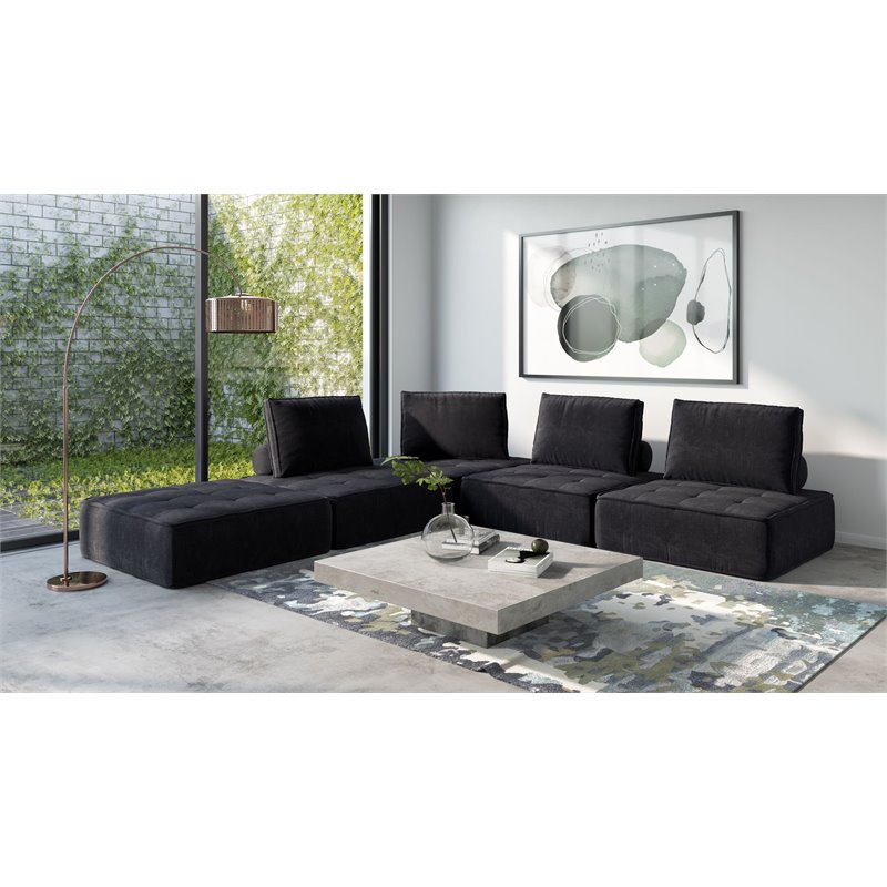Divani Casa Nolden 5-Piece Modern Fabric Modular Sectional Sofa in Black