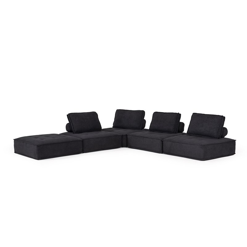 Divani Casa Nolden 5-Piece Modern Fabric Modular Sectional Sofa in Black
