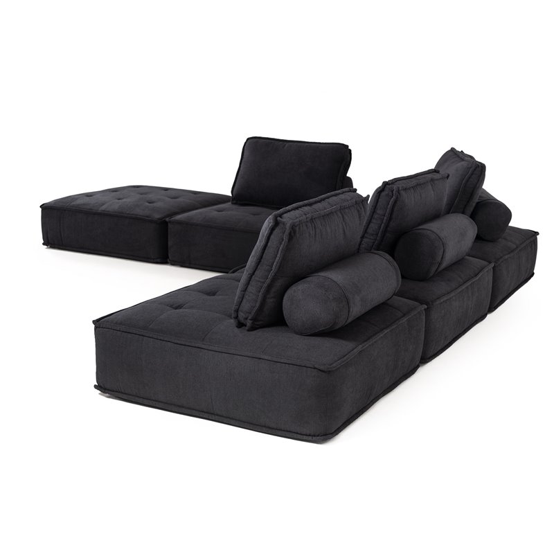 Divani Casa Nolden 5-Piece Modern Fabric Modular Sectional Sofa in Black
