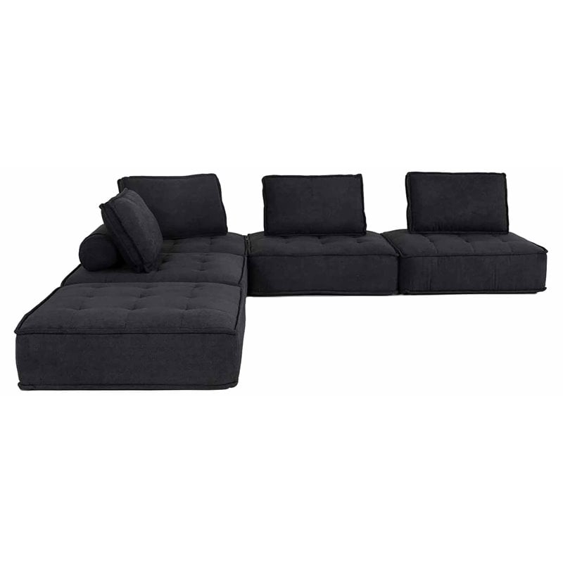 Divani Casa Nolden 5-Piece Modern Fabric Modular Sectional Sofa in Black