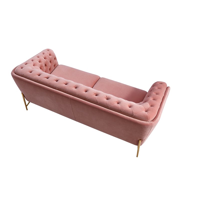 Divani Casa Aiken Modern Velvet & Metal Diamond Tufted Loveseat in Salmon Pink