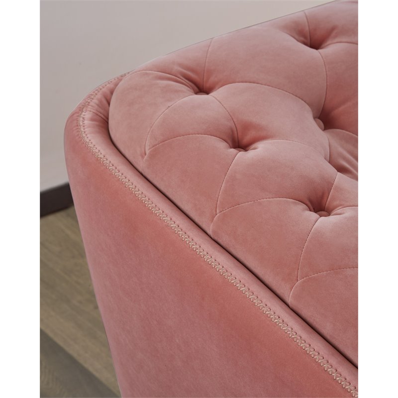 Divani Casa Aiken Modern Velvet & Metal Diamond Tufted Loveseat in Salmon Pink