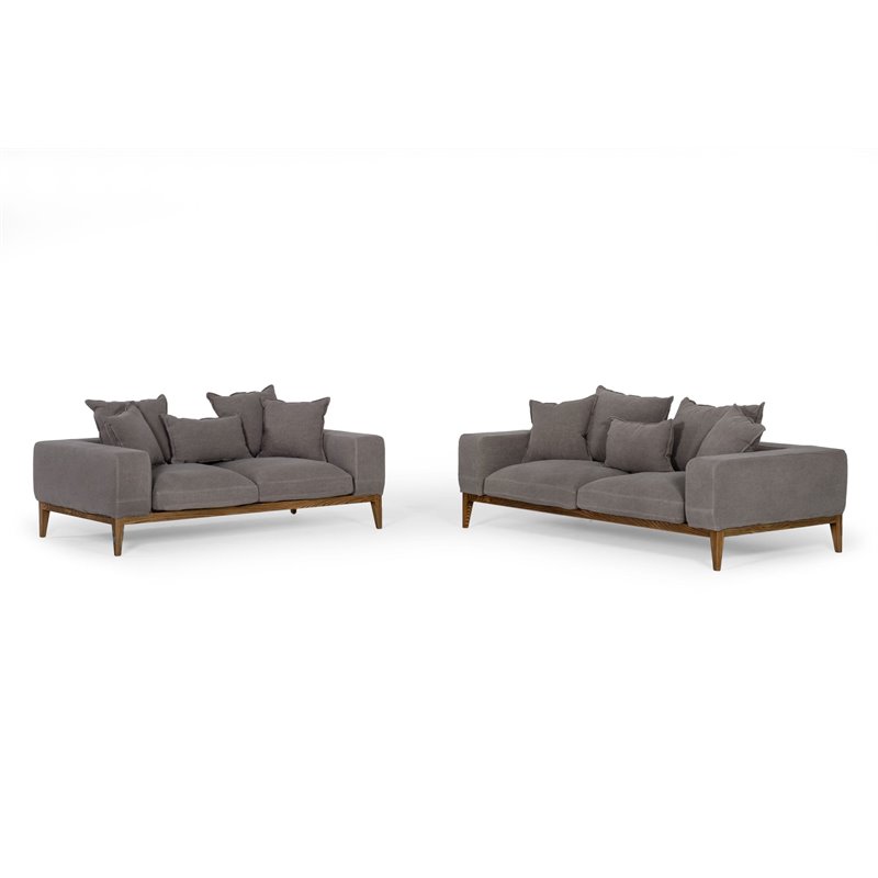Divani Casa Corina Modern Fabric & Solid Wood Upholstered Sofa in Gray/Walnut