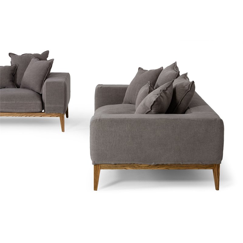 Divani Casa Corina Modern Fabric & Solid Wood Upholstered Sofa in Gray/Walnut
