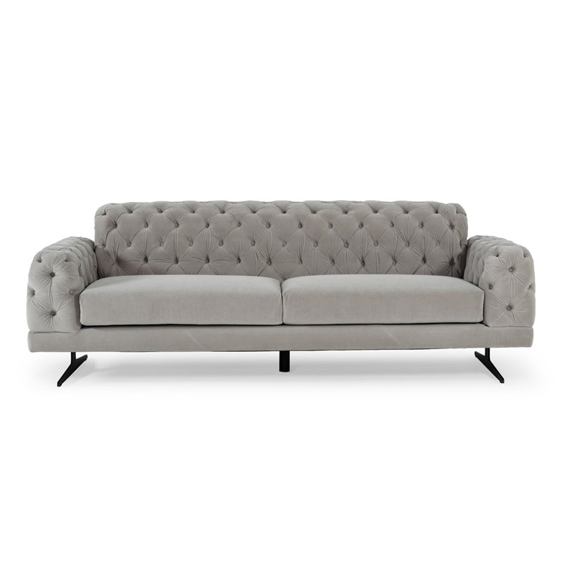 Divani Casa Sepulveda Modern Velvet & Metal Upholstered Sofa in Gray/Black