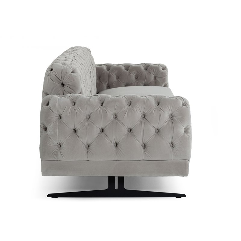 Divani Casa Sepulveda Modern Velvet & Metal Upholstered Sofa in Gray/Black
