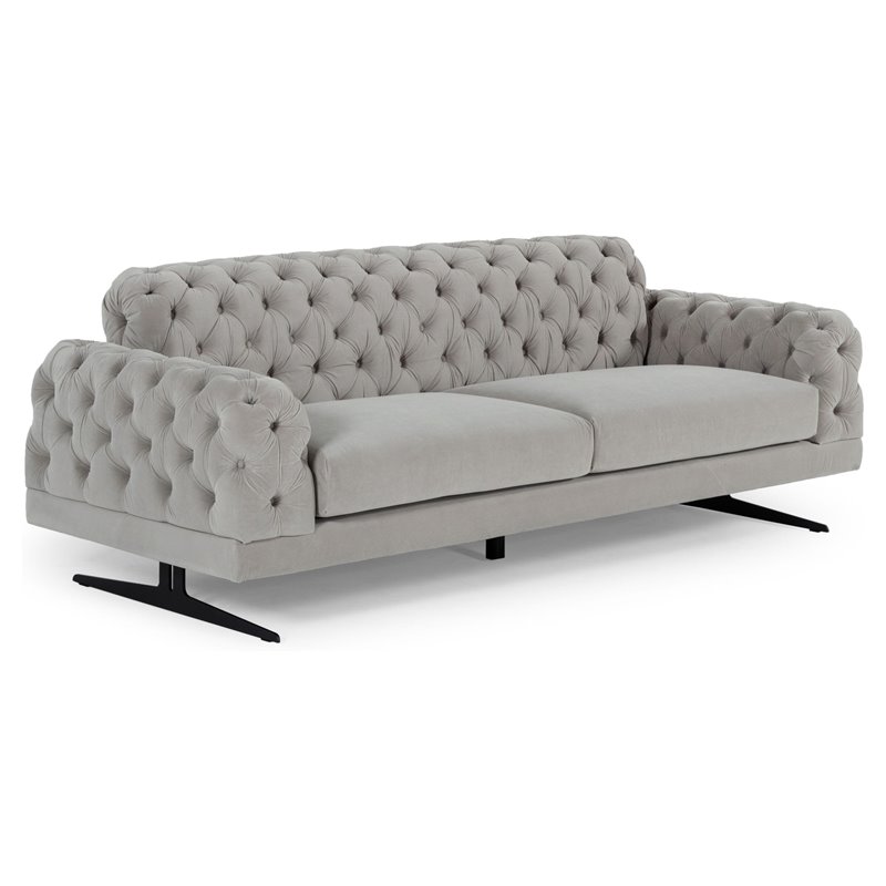 Divani Casa Sepulveda Modern Velvet & Metal Upholstered Sofa in Gray/Black