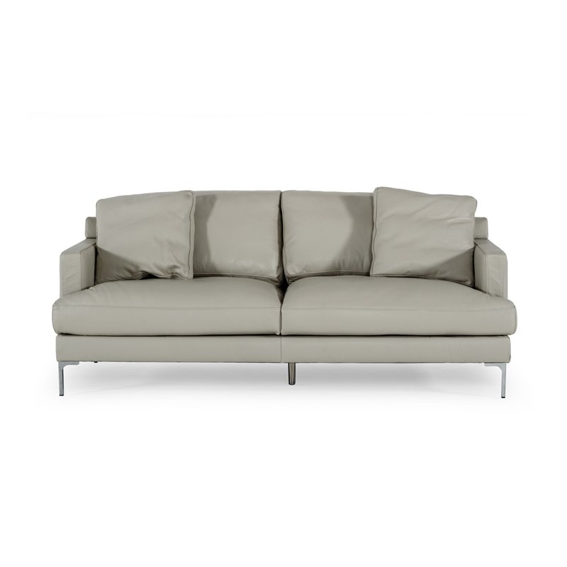 Divani Casa Janina Modern Leather & Metal Upholstered Sofa in Light Gray