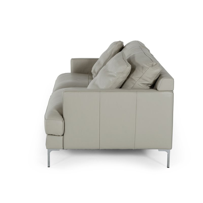 Divani Casa Janina Modern Leather & Metal Upholstered Sofa in Light Gray