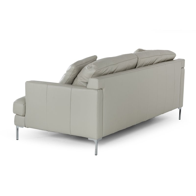 Divani Casa Janina Modern Leather & Metal Upholstered Sofa in Light Gray