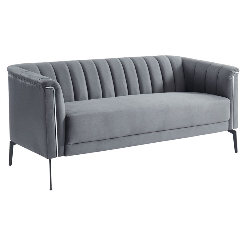 Divani Casa Patton Modern Polyester Fabric & Metal Sofa in Dark Gray/Black