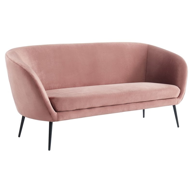 Divani Casa Koeing Modern Polyester Fabric & Metal Sofa in Coral Pink/Black