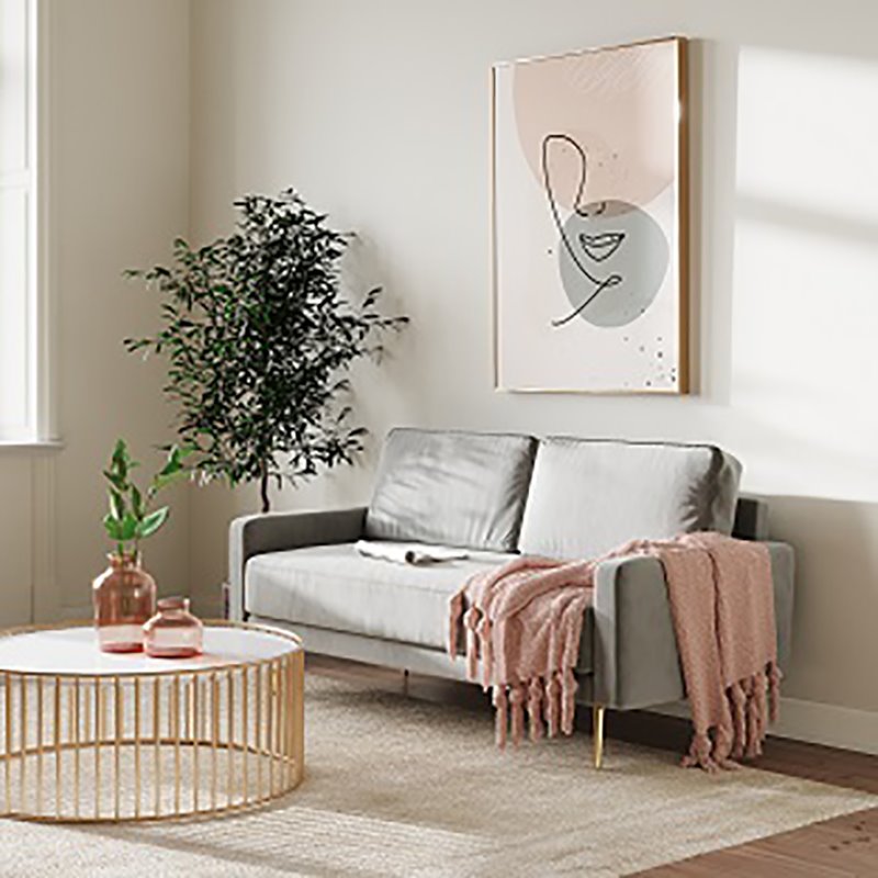 Divani Casa Huffine Modern Velvet and Metal Upholstered Sofa in Gray/Gold