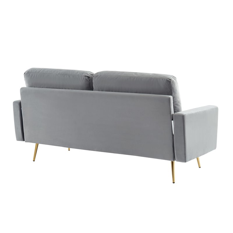 Divani Casa Huffine Modern Velvet and Metal Upholstered Sofa in Gray/Gold