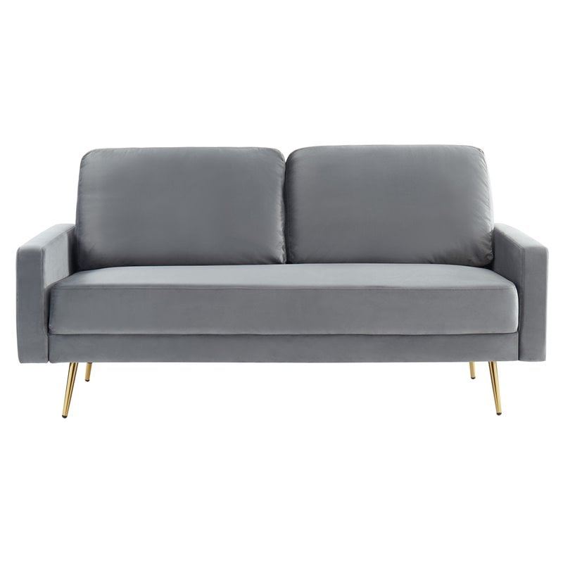 Divani Casa Huffine Modern Velvet and Metal Upholstered Sofa in Gray/Gold
