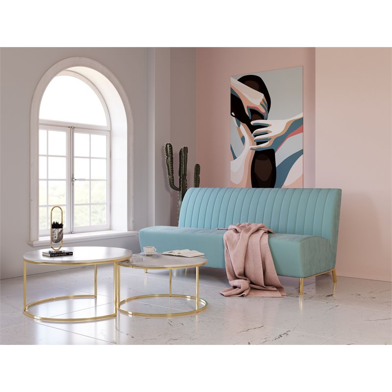 Divani Casa Mosko Modern Fabric & Stainless Steel Sofa in Light Green/Gold