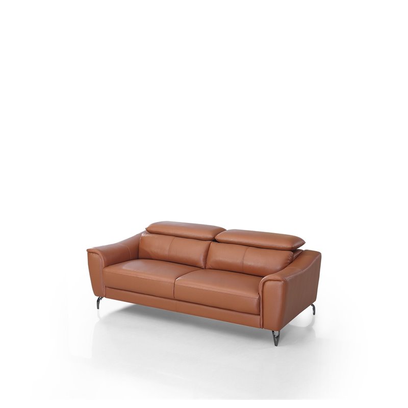 Divani Casa Danis Adjustable Headrest Modern Cognac Leather Sofa in Brown