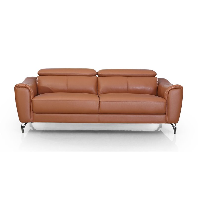Divani Casa Danis Adjustable Headrest Modern Cognac Leather Sofa in Brown