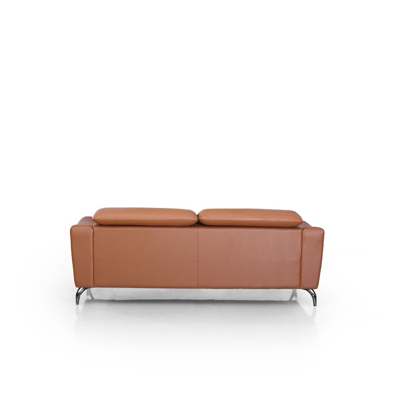 Divani Casa Danis Adjustable Headrest Modern Cognac Leather Sofa in Brown