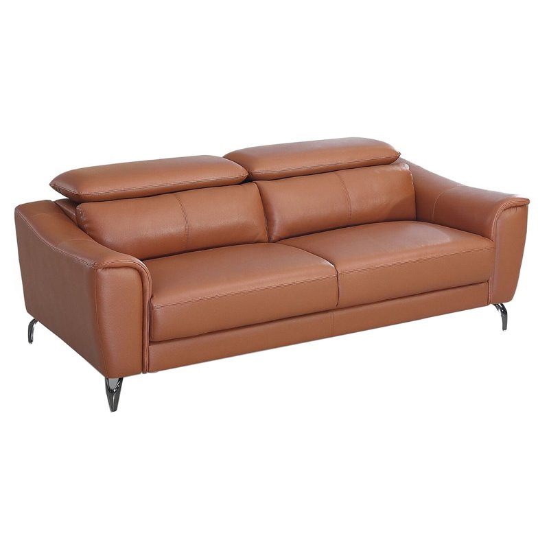 Divani Casa Danis Adjustable Headrest Modern Cognac Leather Sofa in Brown