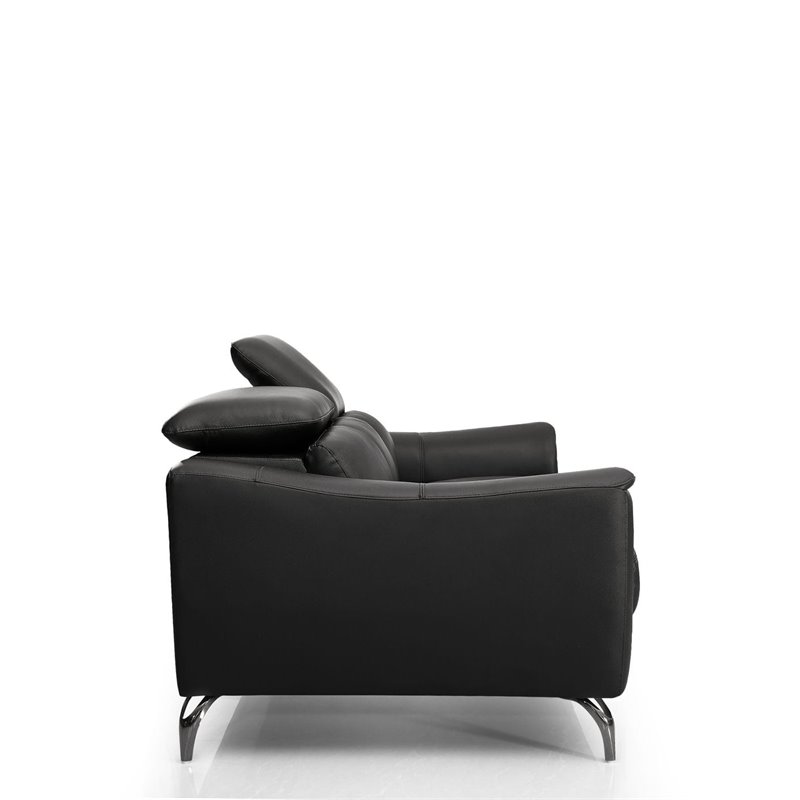 Divani Casa Danis Adjustable Headrest Modern Metal and Leather Sofa in Black