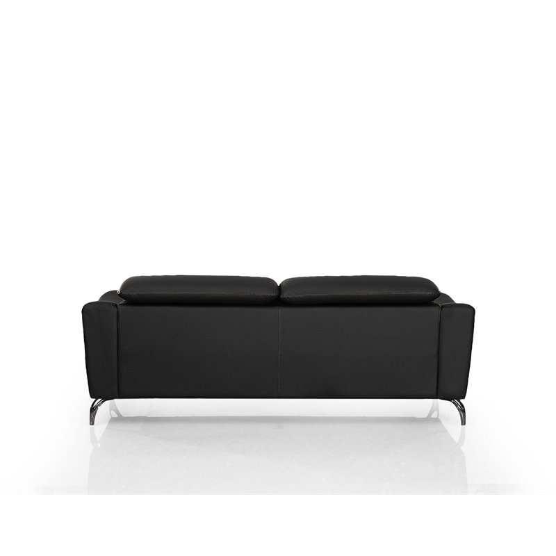 Divani Casa Danis Adjustable Headrest Modern Metal and Leather Sofa in Black
