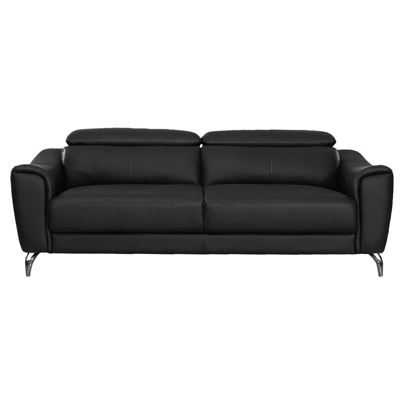 Divani Casa Danis Adjustable Headrest Modern Metal and Leather Sofa in Black